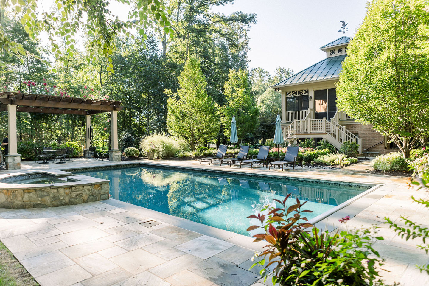 hardscaping by a pool